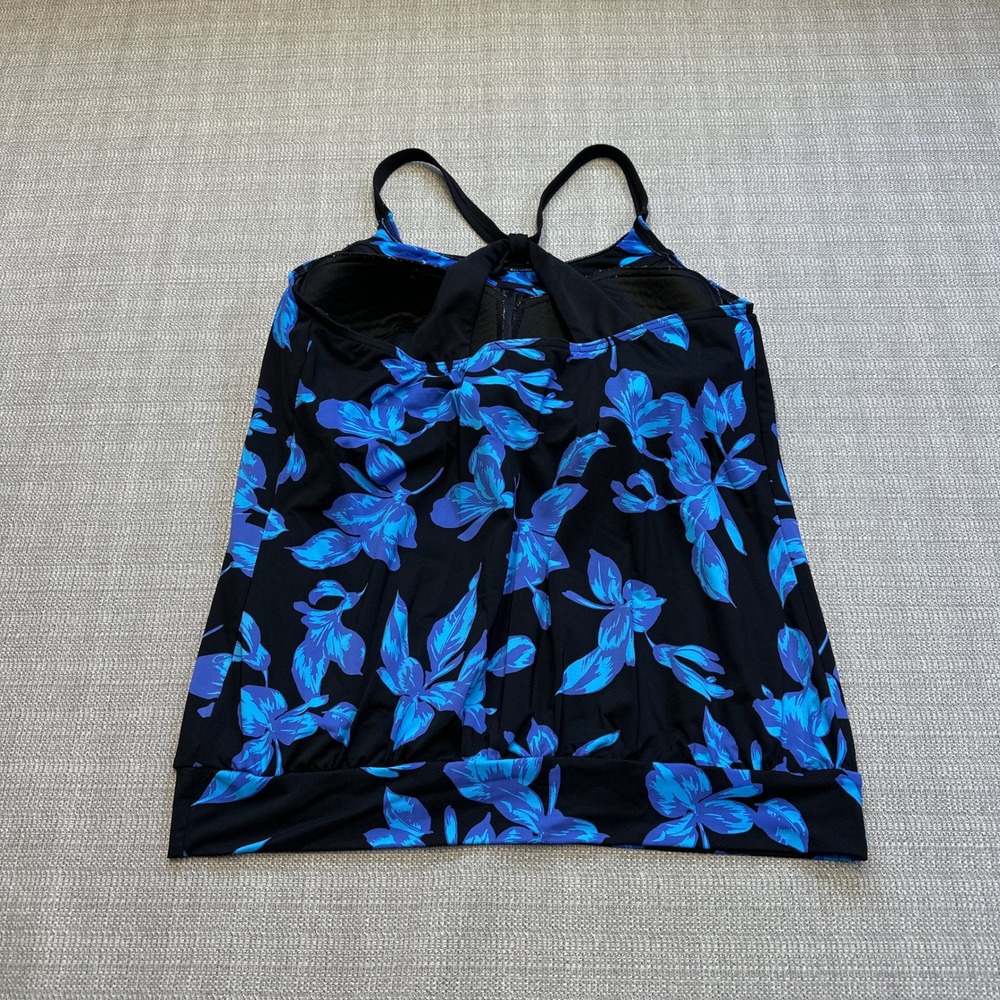 Lands End Tankini Top 8DDD Black Blue Floral Swim Top Built-In Bra Swimsuit‎ - Picture 3 of 9